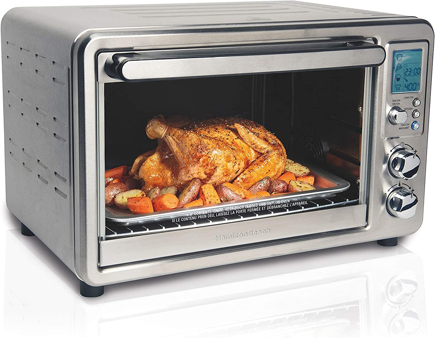 Hamilton Beach 31190C Digital Display Countertop Convection Toaster Oven with Rotisserie, Large 6-Slice, Stainless Steel Import