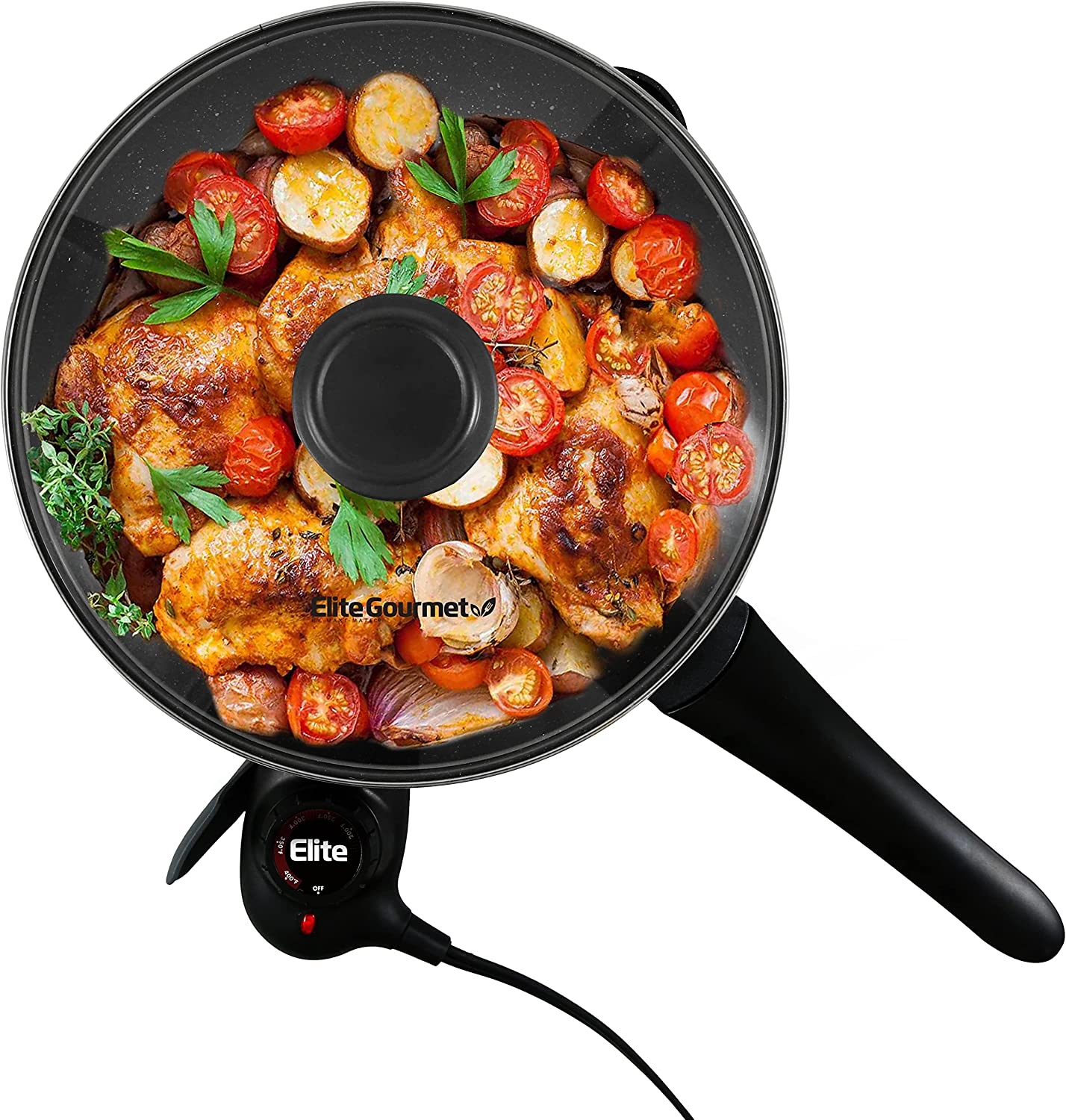 Elite Gourmet EGL-6101 Personal Stir Fry Griddle Pan, Rapid Heat Up, 650 Watts Non-stick Electric Skillet with Tempered Glass