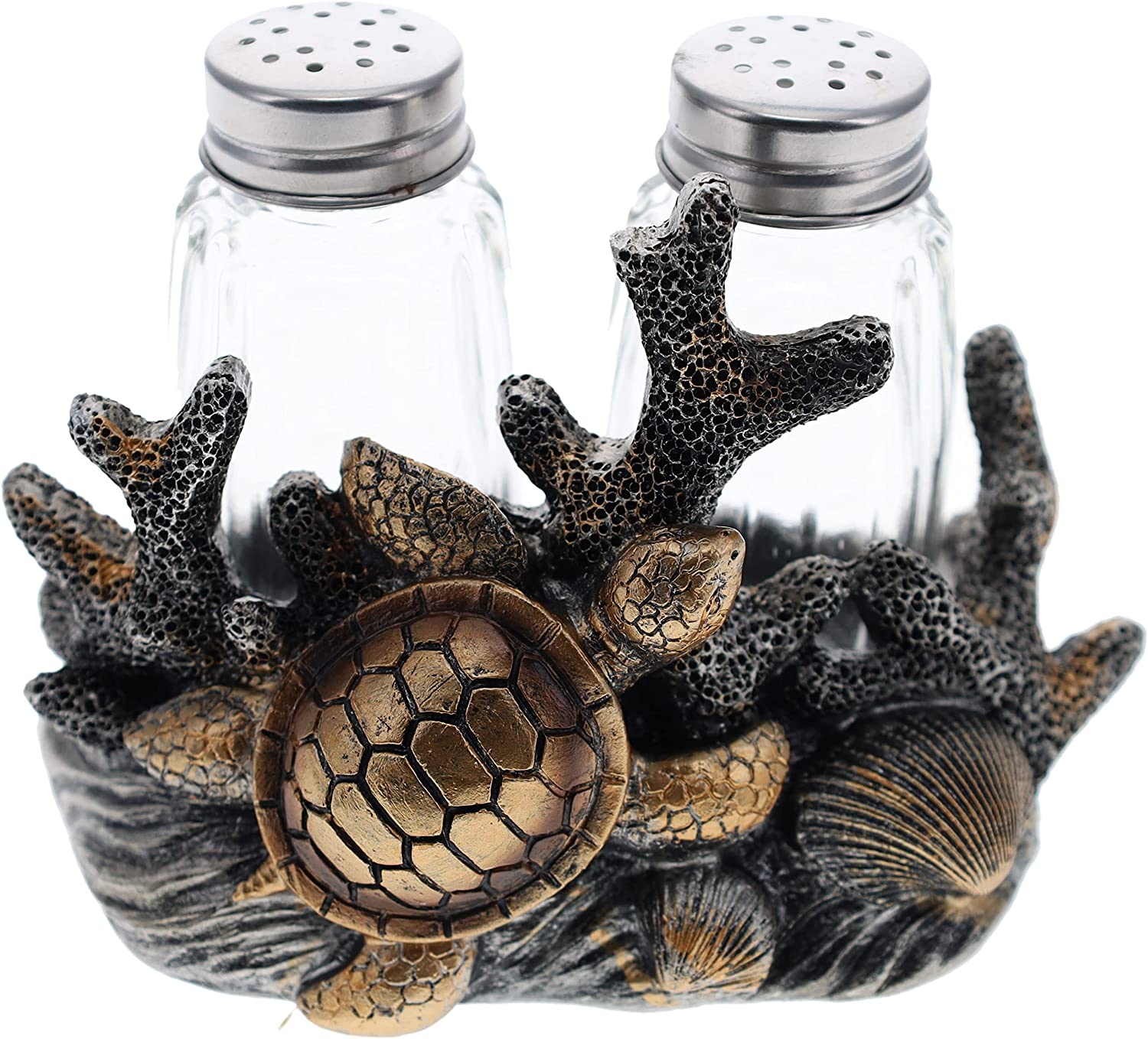 Sea Turtle Seashell Coral Salt and Pepper Shaker Set – Nautical Ocean Beach Coastal Decor Import To Shop ×Product customization