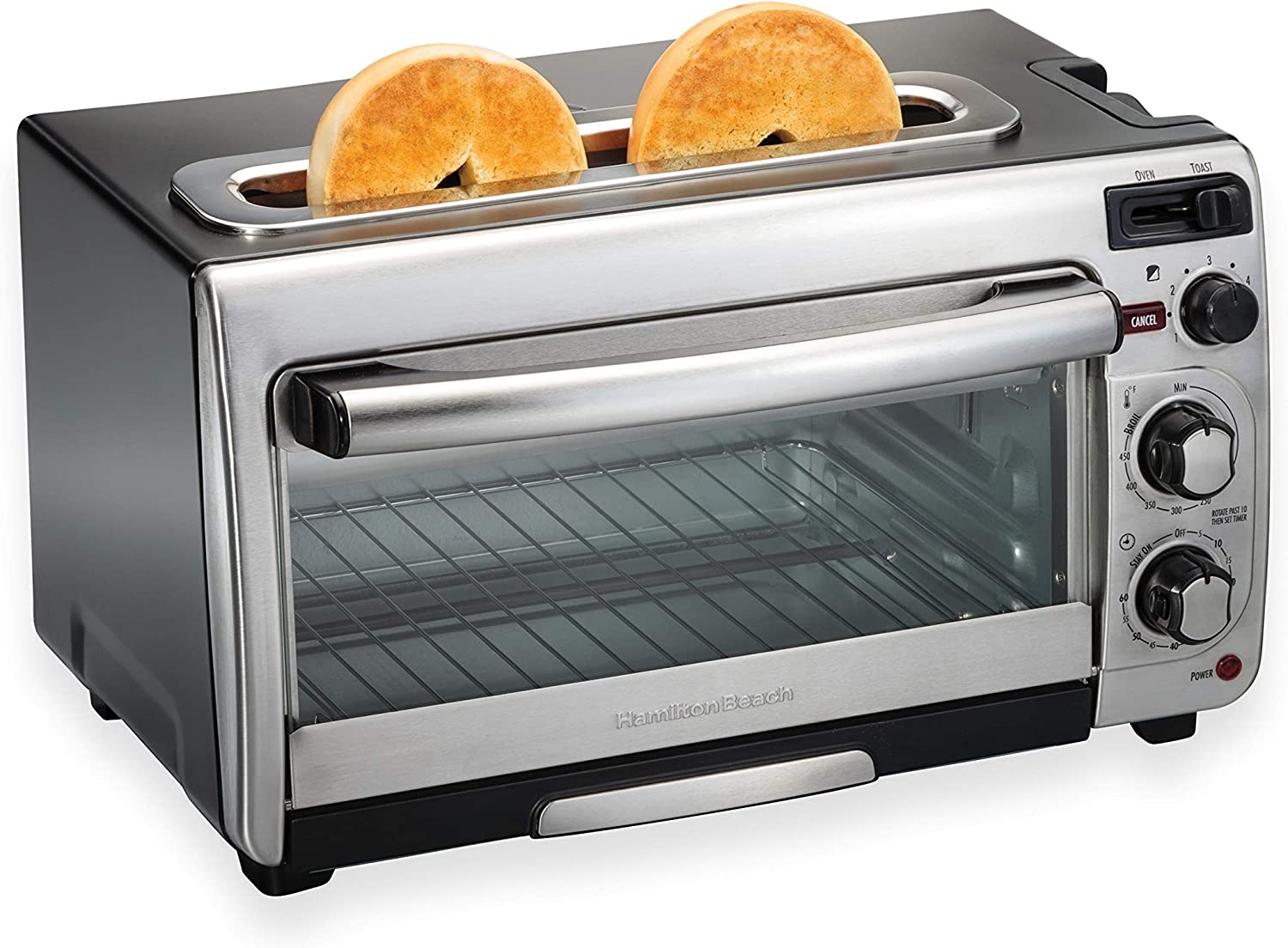Hamilton Beach 2-in-1 Countertop Oven and Long Slot Toaster, Stainless Steel, 60 Minute Timer and Automatic Shut Off (31156)