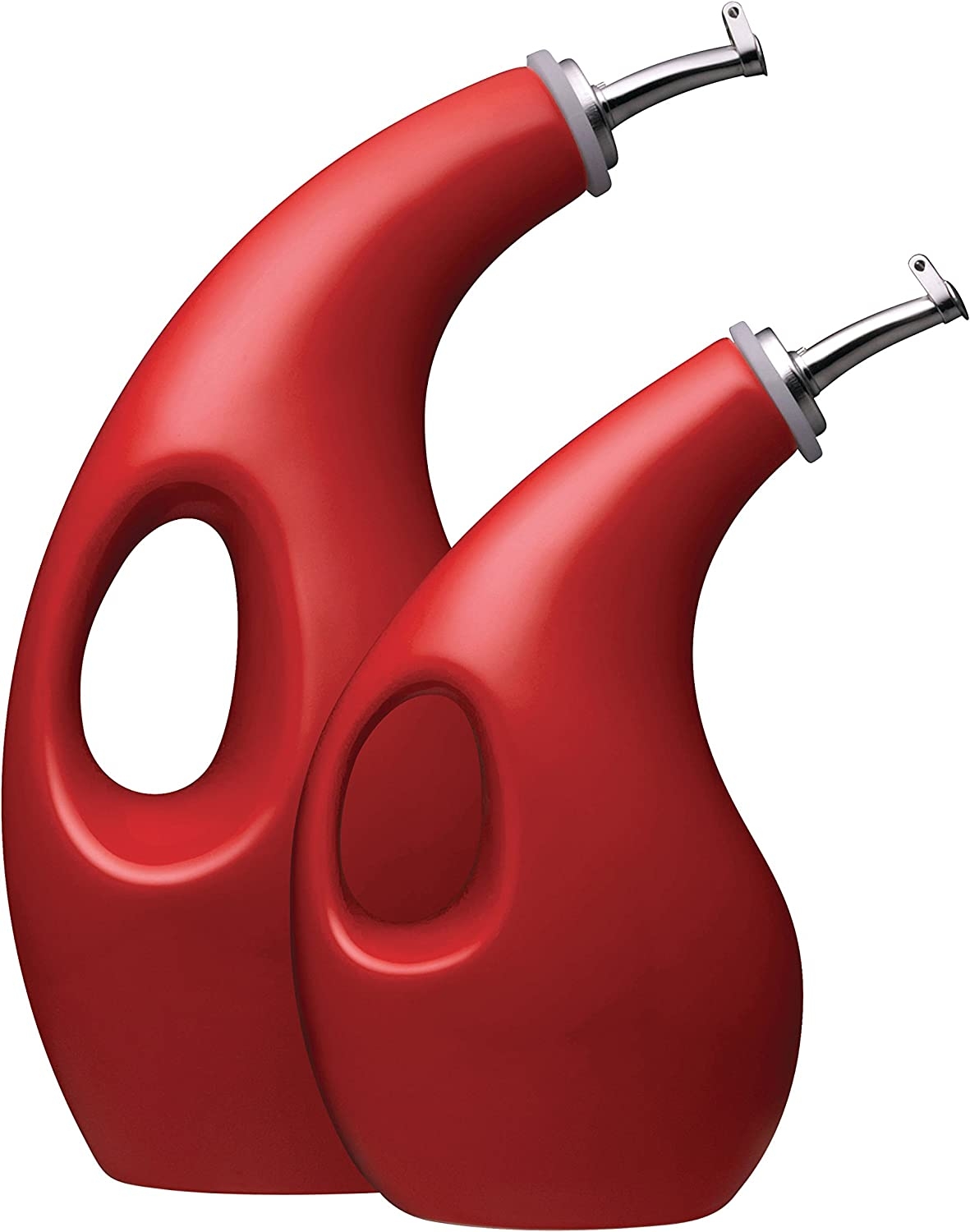 Rachael Ray Solid Glaze Ceramics EVOO Olive Oil Bottle Dispenser with Spout Set, 2 Piece, Red Import To Shop ×Product