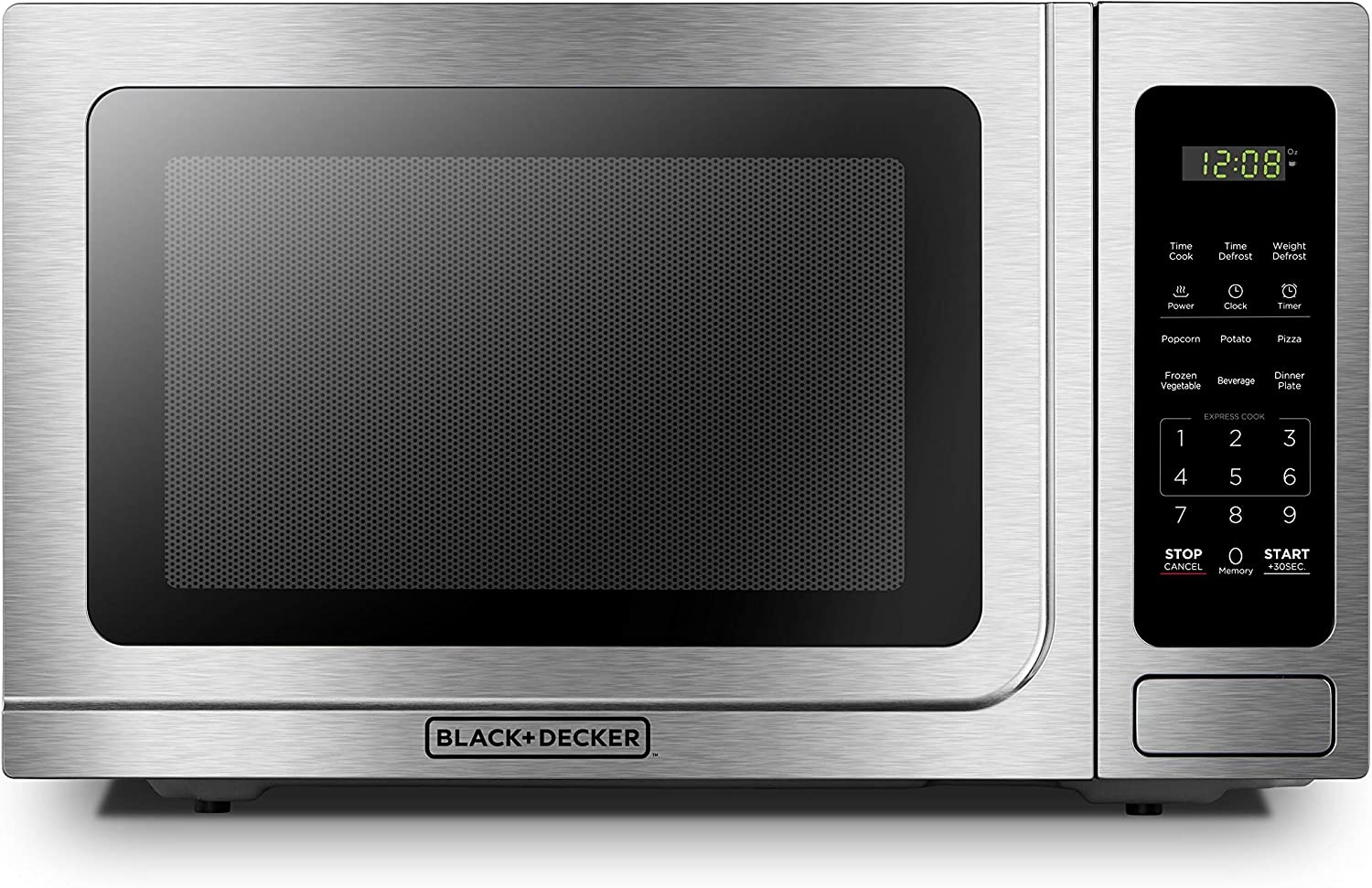 BLACK+DECKER EM036AB14 Digital Microwave Oven with Turntable Push-Button Door, Child Safety Lock, Stainless Steel, 1.4 Cu.ft
