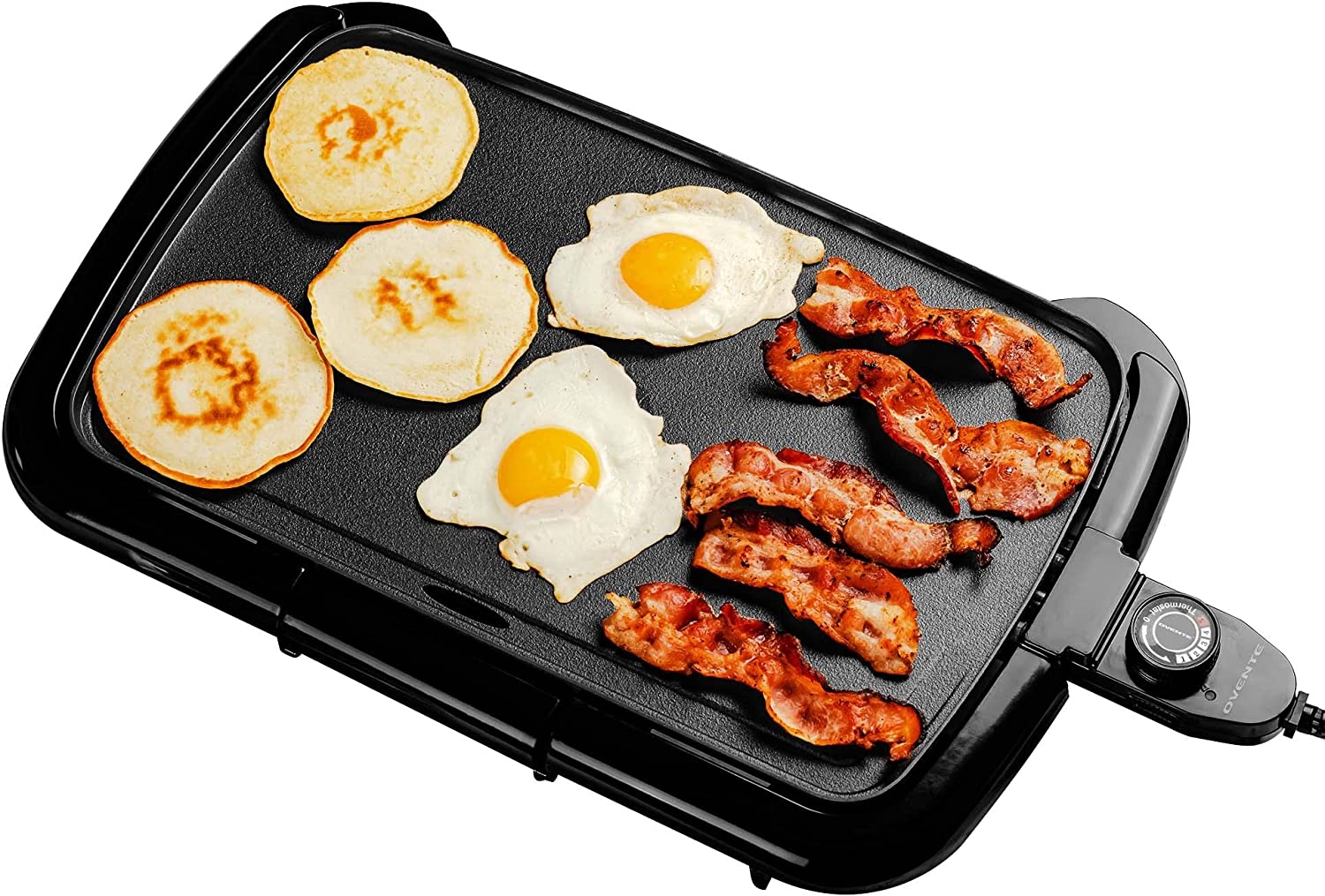 Ovente Electric Indoor Kitchen Griddle 16 x 10 Inch Nonstick Flat Cast Iron Grilling Plate, 1200 Watt with Temperature Control