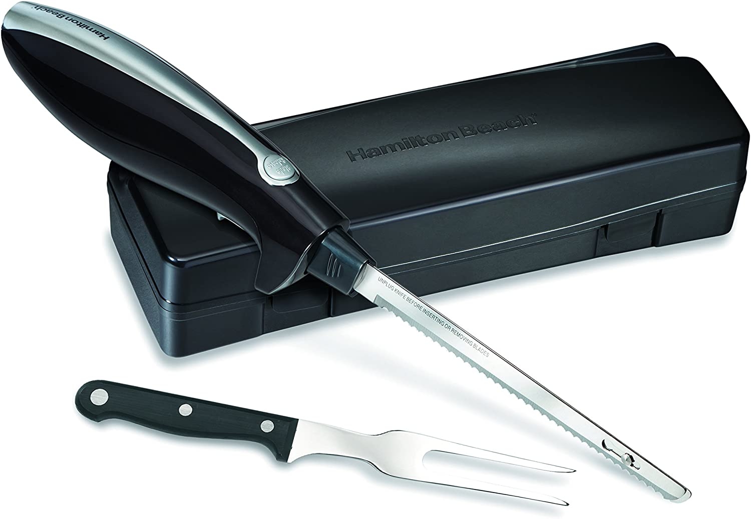 Hamilton Beach Set Electric Carving Knife for Meats, Poultry, Bread, Crafting Foam and More, Storage Case and Serving Fork