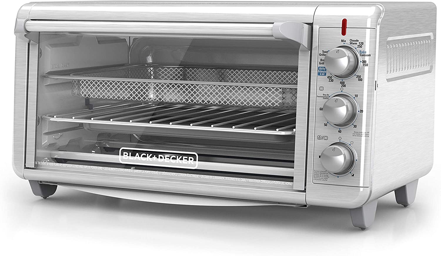 BLACK+DECKER TO3240XSBD 8-Slice Extra Wide Convection Countertop Toaster Oven, Includes Bake Pan, Broil Rack & Toasting Rack,