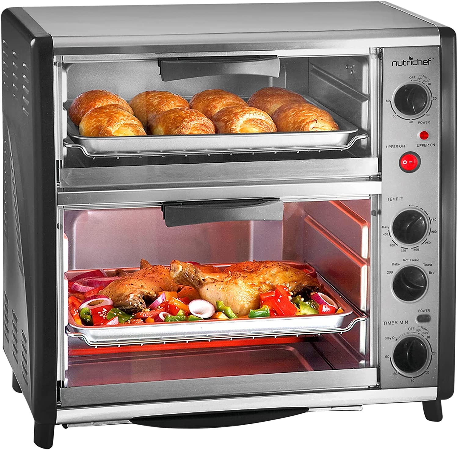 NutriChefKitchen Multi-Functional Dual Oven Cooker, Toaster, Broiler Roast And Rotisserie Convection Cooking Ready, Large