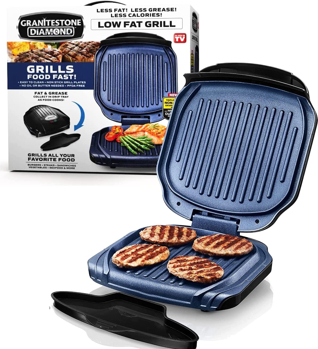 Granitestone Indoor Grill & Panini Press 2 Serving Grill, with Double Sided Heating Plates, Fat Draining Grill Ridges, Ultra