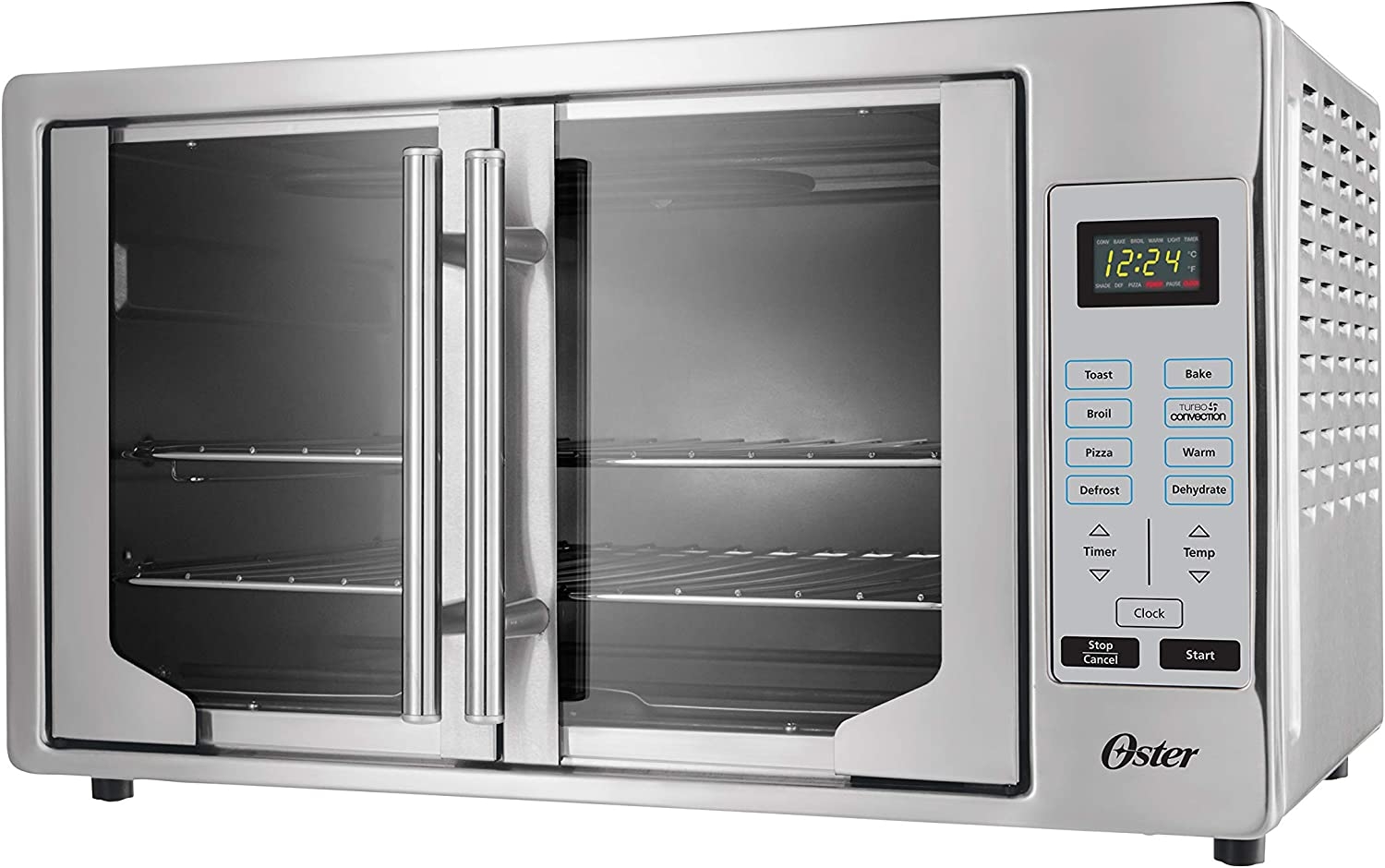 Oster Convection Oven, 8-in-1 Countertop Toaster Oven, XL Fits 2 16″ Pizzas, Stainless Steel French Door Import To Shop