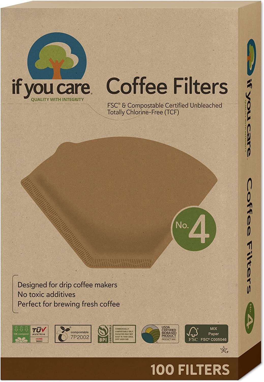 If You Care 4 Cone Shaped Unbleached All Natural Compostable Coffee Filters, 100 Count (Pack of 1), Chlorine Free Import To Shop