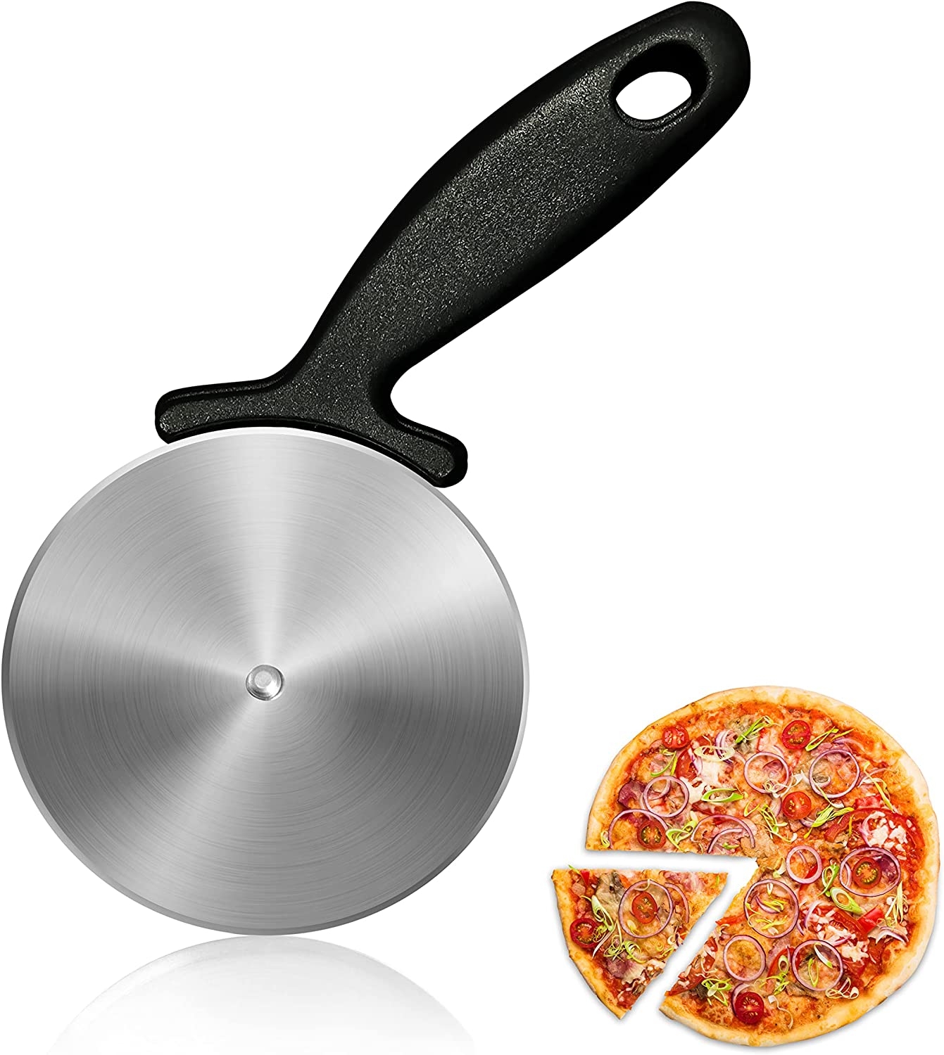 Stainless Steel Pizza Cutter Wheel – Premium & Sharp Durable Slicer with Built-in Finger Guard, Non-Slip Plastic Handle,