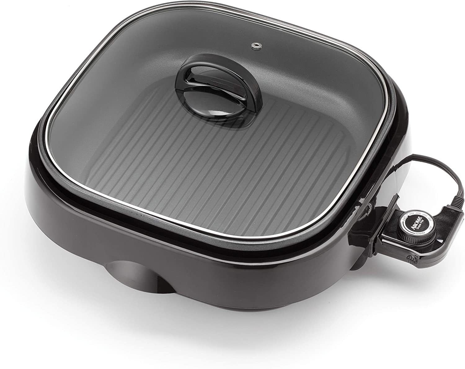 Aroma Housewares ASP-218B Grillet 4Qt. 3-in-1 Cool-Touch Electric Indoor Grill Portable, Dishwasher Safe, with Nonstick Pan &