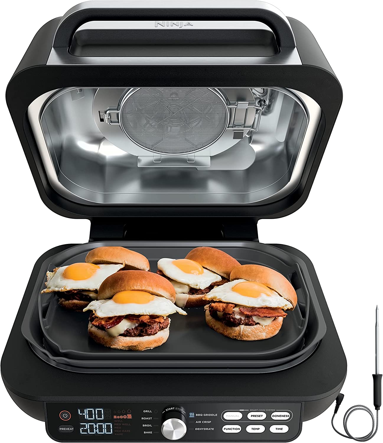 Ninja IG651 Foodi Smart XL Pro 7-in-1 Indoor Grill/Griddle Combo, use Opened or Closed, with Griddle, Air Fry, Dehydrate & More,