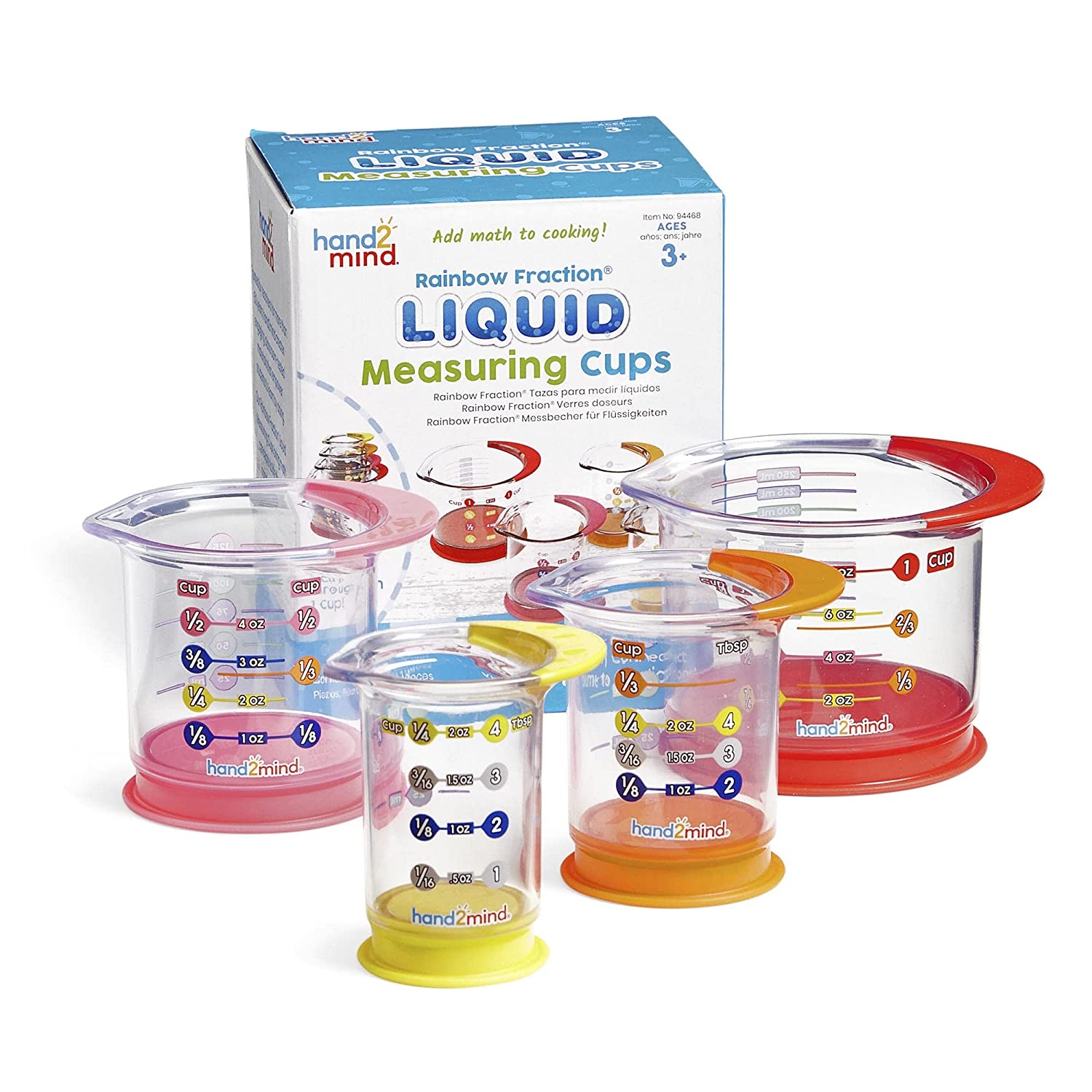 hand2mind Rainbow Fraction Liquid Measuring Cups, Fraction Manipulatives, Kids Measuring Cups, Baking Supplies For Kids, Unit
