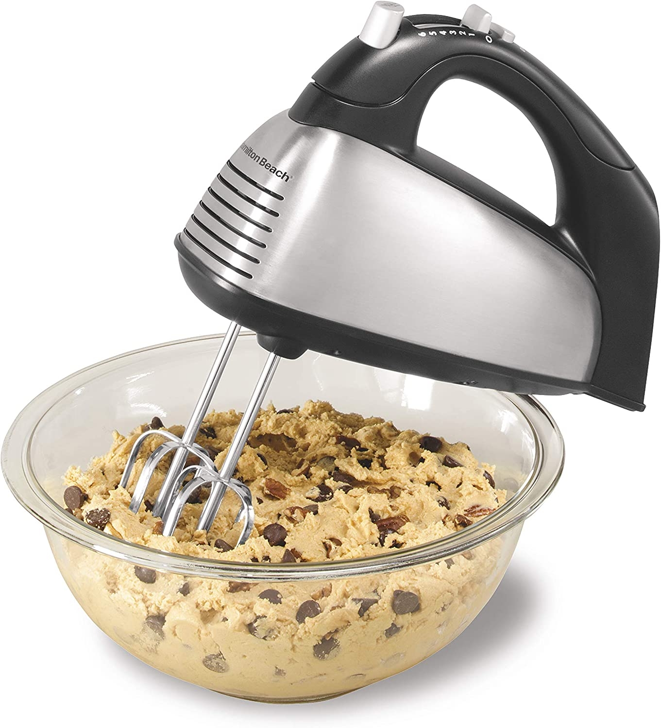 Hamilton Beach Classic 6-Speed Electric Hand Mixer with Snap-On Storage Case, Brushed Stainless, Traditional and Wire Beaters,