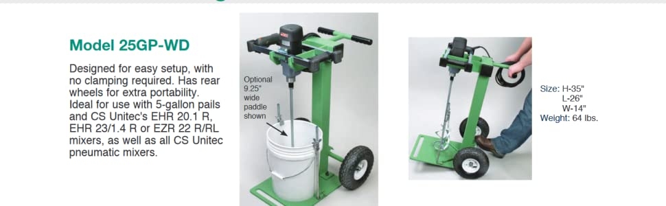 ideal for use with 5 gallon pails and CS Unitec EHR mixers
