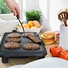 BELLA Electric Griddle w Warming Tray, Make 8 Pancakes or Eggs At Once, 10" x 18", Copper/Black