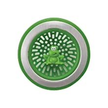 Green Joie sink strainer with frog in the middle 