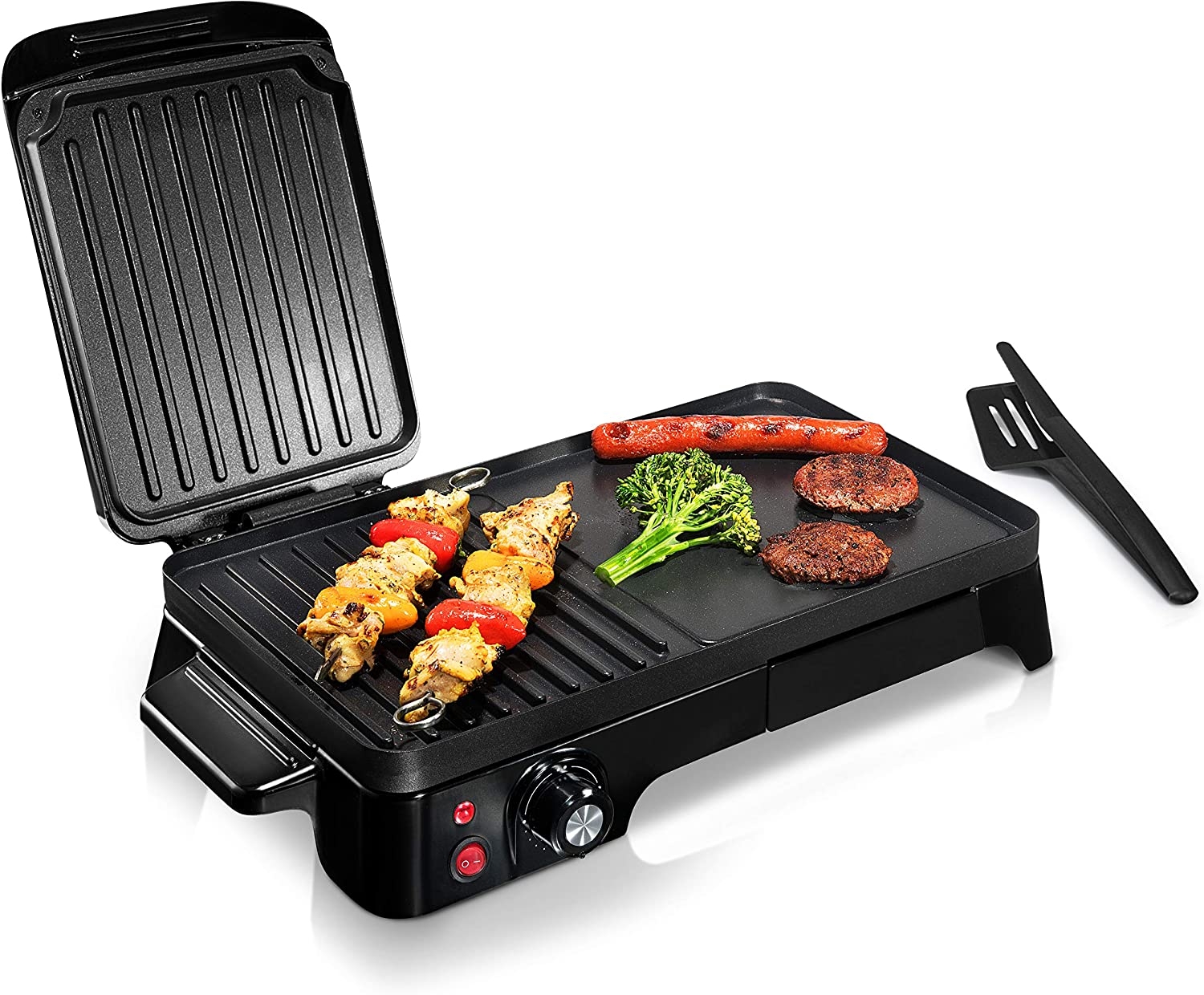NutriChef Electric Griddle – Dual Hot Plate Cooktop Crepe Maker with Press Grill, Nonstick Coating, Rotary Temperature Control,