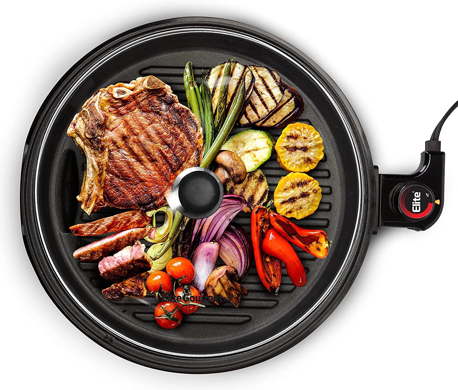Elite Gourmet EMG-980B Smokeless Electric Tabletop Grill Nonstick, 6-Serving, Dishwasher Safe Removable Grilling Plate, Grill