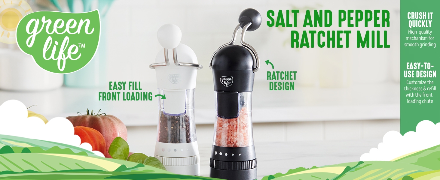 GreenLife, nonstick, non-slip grip, healthy, clean, bpa free, ratchet mill, salt and pepper, easy