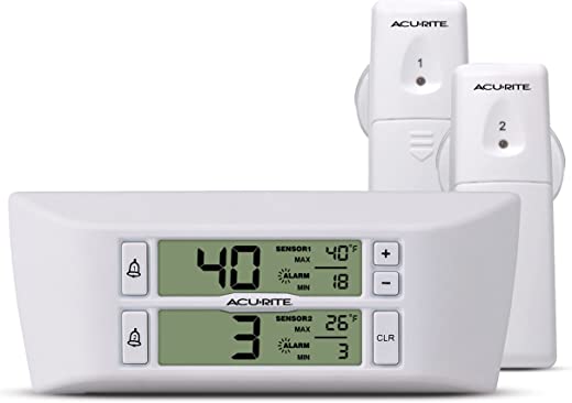 AcuRite Digital Wireless Fridge and Freezer Thermometer with Alarm and Max/Min Temperature for Home and Restaurants (00986M), 0.6, White