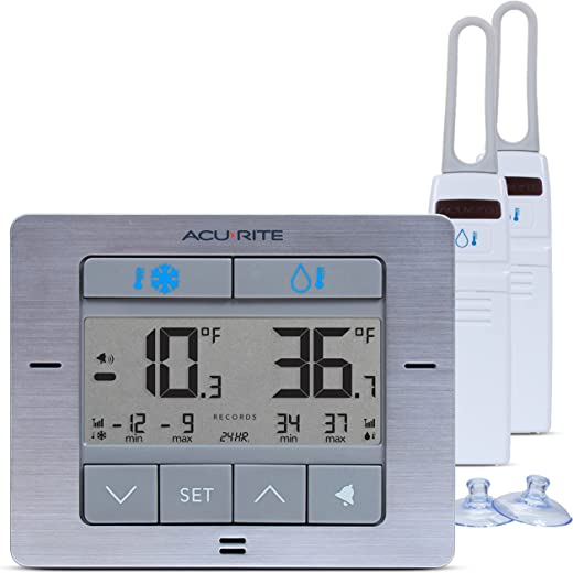 AcuRite Digital Wireless Fridge and Freezer Thermometer with Alarm and Max/Min Temperature for Home and Restaurants (00515M)