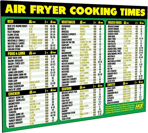Air Fryer Cooking Times Magnetic Cheat Sheet – Extra Large Easy to Read 11” x 8.5” Airfryer Kitchen Accessory – Quick Reference Guide Magnet for…