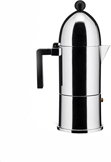 Alessi A9095/6 B La Cupola 6-Cup Silver Aluminum Espresso Maker With Black Handle