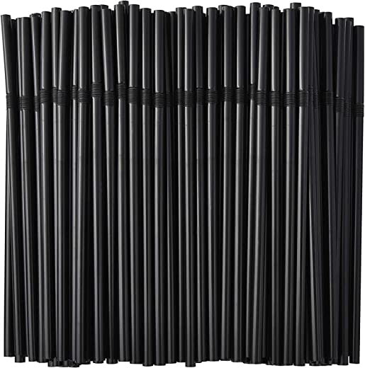 ALINK 500-Pack Black Flexible Drinking Straws, Plastic Disposable Bendy Straws – 7.75″ x 0.23″