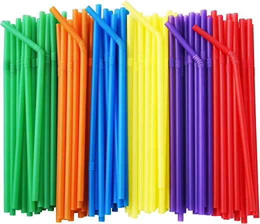 ALINK 500-Pack Solid Colors Flexible Drinking Straws, Plastic Disposable Bendy Straws – 7.75″ x 0.23″