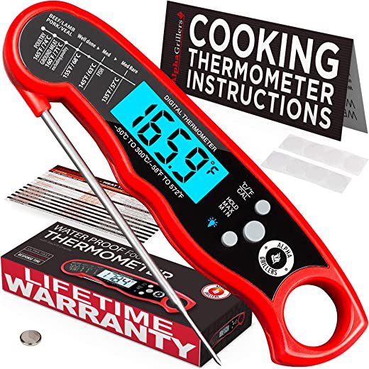 Alpha Grillers Instant Read Meat Thermometer for Grill and Cooking. Best Waterproof Ultra Fast Thermometer with Backlight & Calibration. Digital…