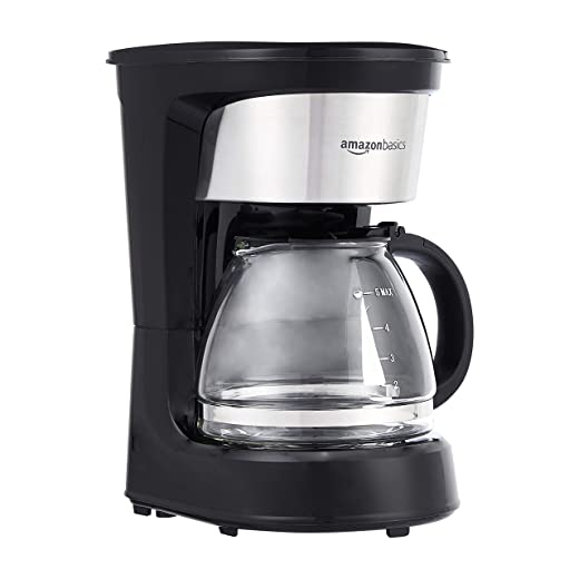 Amazon Basics 5-Cup Coffee Maker with Reusable Filter – Black and Stainless Steel
