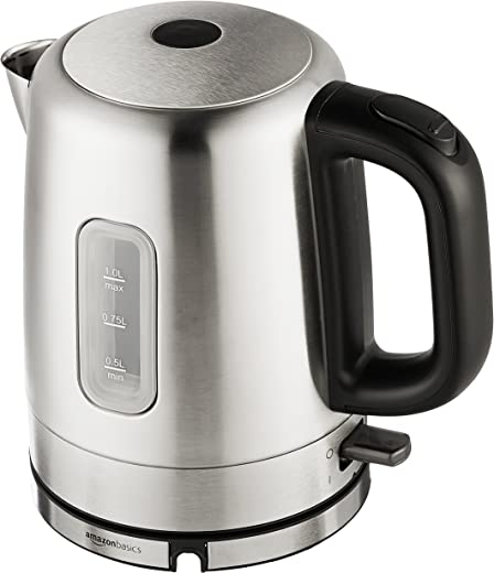 Amazon Basics Stainless Steel Portable Fast, Electric Hot Water Kettle for Tea and Coffee – 1 Liter, Gray/Black