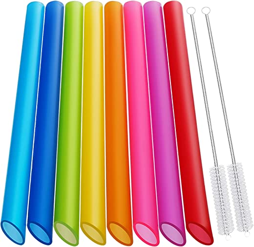 [Angled Tips] 8 Pcs Reusable Boba Straws & Smoothie Straws – Multi Colors Jumbo Wide Reusable Straws, BPA FREE Food-Grade Plastic Straws for Bubble…