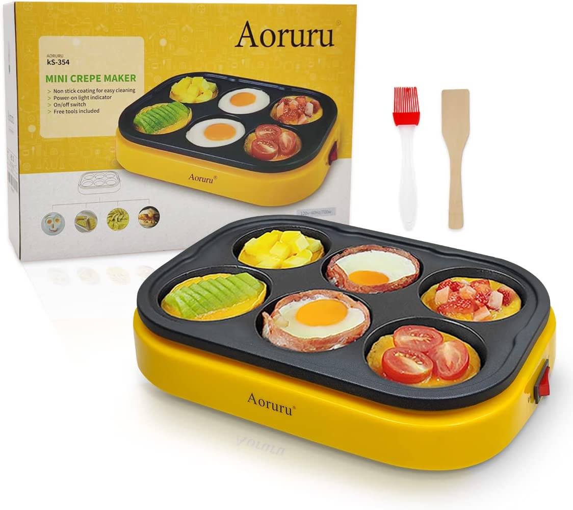 Aoruru Pancakes Maker Nonstick Electric Egg Frying Pan for Mini Crepe Fried Egg