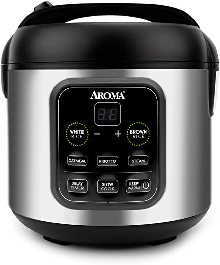 Aroma Housewares ARC-994SB Rice & Grain Cooker Slow Cook, Steam, Oatmeal, Risotto, 8-cup cooked/4-cup uncooked/2Qt, Stainless Steel