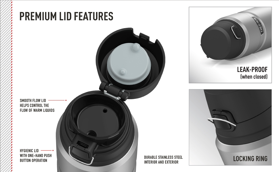 Thermos brand Stainless King collection premium lid features