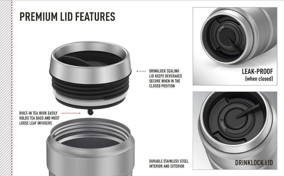 Thermos brand Stainless King premium lid features