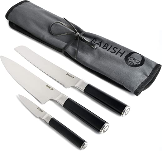 Babish German High-Carbon 1.4116 Steel Cutlery, 3-Piece w/Knife Roll