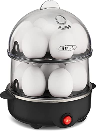 BELLA 17287 Double Cooker, Rapid Boiler, Poacher Maker Make up to 14 Large Boiled Eggs, Poaching and Omelete Tray Included, Stack, Black