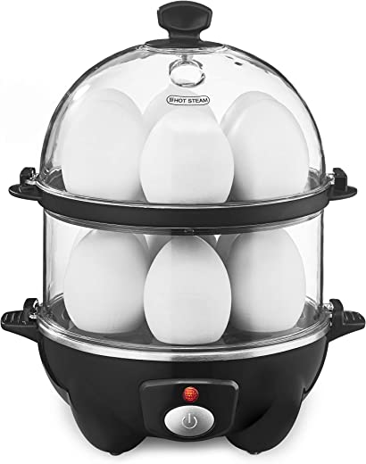 BELLA Double Tier Egg Cooker, Boiler, Rapid Maker & Poacher, Meal Prep for Week, Family Sized Meals: Up To 12 Large Boiled Eggs, Dishwasher Safe,…