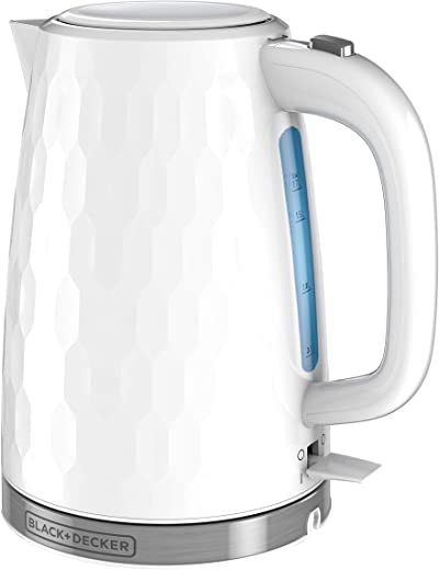 BLACK+DECKER Honeycomb Collection Rapid Boil 1.7L Electric Cordless Kettle with Premium Textured Finish, White, KE1560W