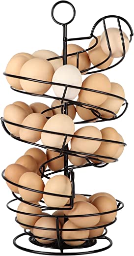 Black Metal Egg Skelter, Spiral Design Egg Dispenser Rack Holder with Storage Basket for Countertop, Kitchen