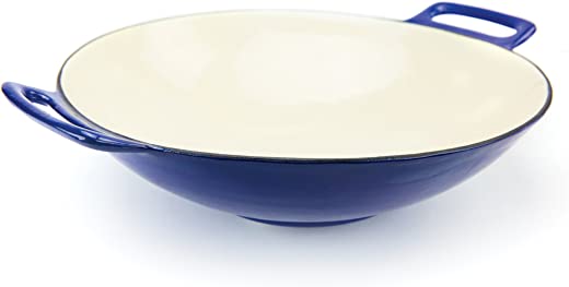 Broil King 69710 Cast Iron Wok, 14″, Blue and Ivory