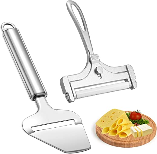 Cheese Slicer with Wire, WarmHut Stainless Steel Cheese Slicer Set and Cheese Cutter Plane for Soft, Semi-hard, Hard Cheeses Kitchen Tool, Set of 2