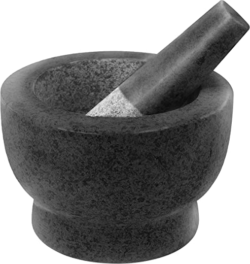 ChefSofi Mortar and Pestle Set – Black Polished Exterior – 6 inch – 2 Cup Capacity
