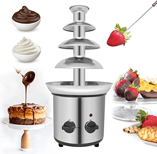 Chocolate Fountain, 4 Tiers Electric Melting Machine, Fondue Pot Set, for Chocolate Candy, Ranch, Nacho Cheese, Baby Shower, Birthday Celebration