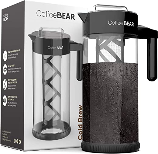 Coffee Bear – Cold Brew Coffee Maker and Ice Tea Brewer, Borosilicate Glass Pitcher with Mesh Filter, 1.3L (44oz)