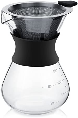 Coffee Maker, Manual Hand Drip 400ml Coffee Moka Glass Pot with Stainless Steel Filter Coffee Stove Top Machine Coffee Jug Set