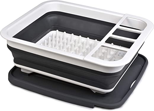 Collapsible Dish Drying Rack – Popup and Collapse for Easy Storage, Drain Water Directly into The Sink, Room for Eight Large Plates, Sectional…